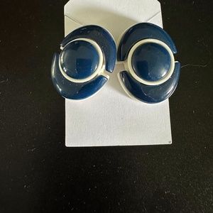 Acrylic Dark Blue and White Post Earrings No Brand Used In Very Good Condition